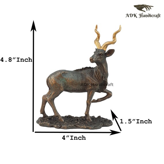 鹿の置物、4.8インチの金色の角を持つ鹿の像、接着ブロンズ製