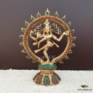 Messing dansende Shiva Nataraja standbeeld, messing Lord Shiva, dansende Shiva Natraja idool, tempel Mandir altaar yoga studio home decor, 23CM grote Shiv afbeelding 1
