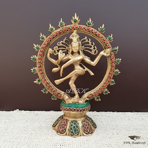 Messing dansende Shiva Nataraja standbeeld, messing Lord Shiva, dansende Shiva Natraja idool, tempel Mandir altaar yoga studio home decor, 23CM grote Shiv afbeelding 1