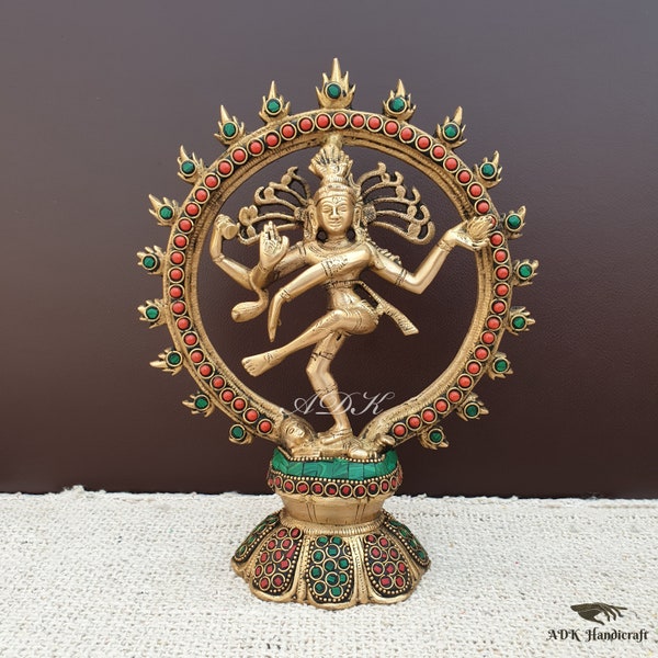 Statue de Shiva Nataraja dansant en laiton, Seigneur Shiva en laiton, idole de Shiva Natraja dansant, décoration d'intérieur de studio de yoga pour autel du temple Mandir, grand Shiv 23 cm