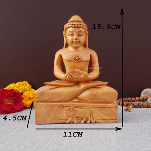 Mahaveer Swamy Statue, 6.2 Inch Wooden HandCarved Mahavir Bhagwaan, Mahavira Swami Ji Jain Spiritual Idol, Lord Mahaveer Swami Indian Gods image 9