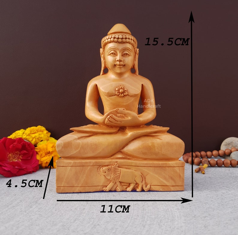 Mahaveer Swamy Statue, 6.2 Inch Wooden HandCarved Mahavir Bhagwaan, Mahavira Swami Ji Jain Spiritual Idol, Lord Mahaveer Swami Indian Gods image 9