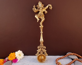 Brass Ganesha Pooja Spoon, 11" Inch Ganesha idol, Ganesh Statue, Puja Spoon Lord Ganesha Hawan Spoon, Brass Indian Cultural Religious Spoon