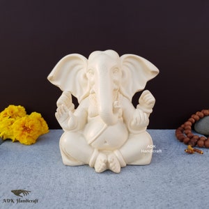Ganesha Statue, 5&quot; Inches Ivory Looks Dust Marble Lord Ganesh Idol, Ganesha ji, Ganpati, Vinayaka Idol, Elephant God, Hindu God Of Good Luck