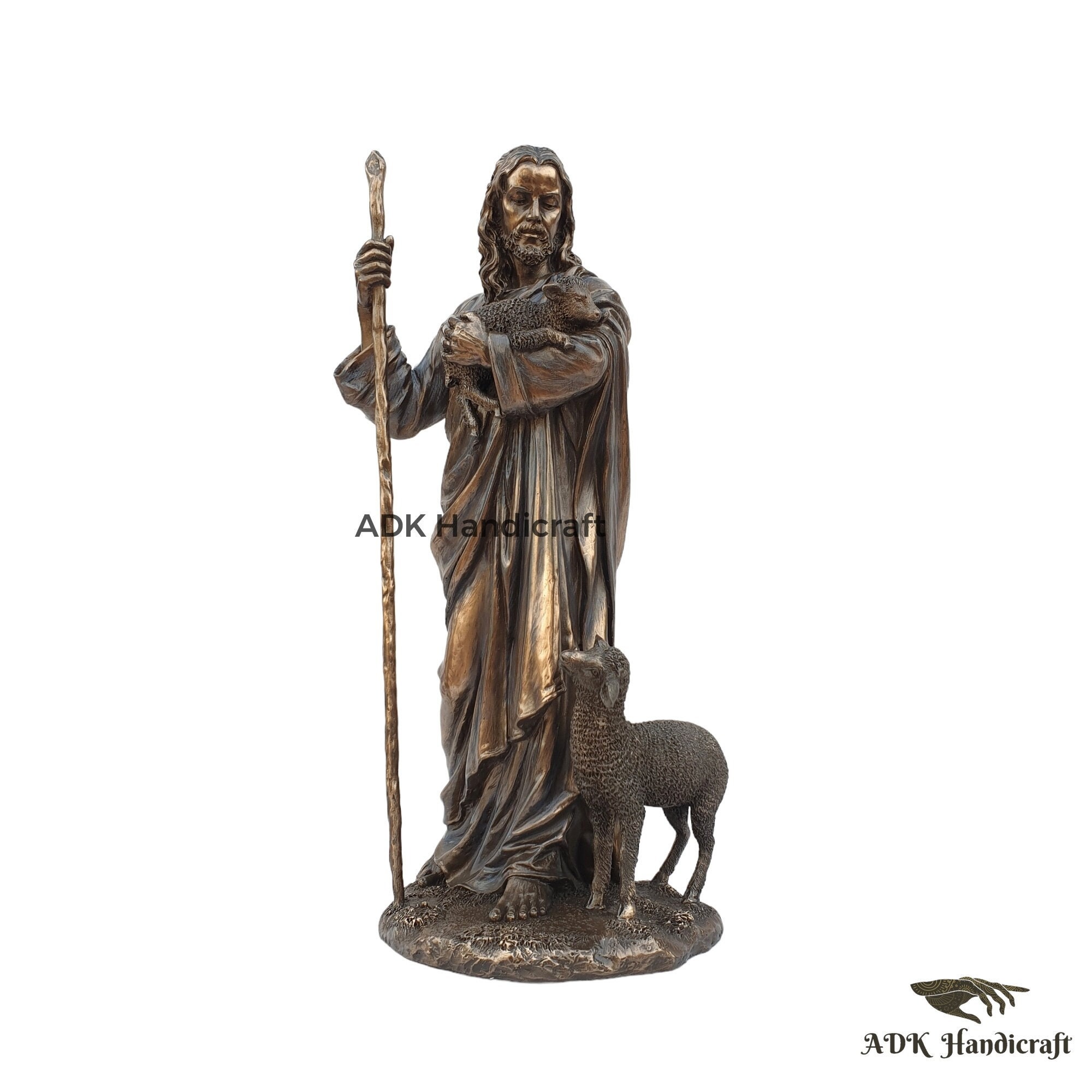 Jesus Christ Figurine, 11.5" Inch Bonded Bronze Jesus Holding A Lamb Statue, Jesus Christ With Sheep Idol, Christian God,Christ the Redeemer