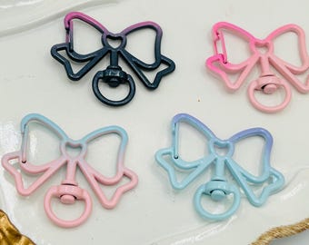 Set of 4 pcs Metal Bow Keychain Clasp, Ombre Gradient Color, Cute Heart Bow Clip with O-Ring, DIY Keychain & Bag Charm Hardware