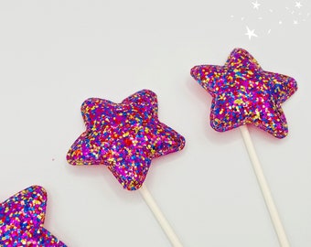 Glitter Cake Toppers puffed Stars Cupcake topper, Cake Decor, Party Decor, Birthday Party Decoration, wedding decor