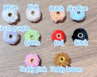 15 pcs Fluffy Pom Pom Beads with Straight Hole – DIY Bead Charms for Phone Straps, Bag Chains & Pens, Handmade Craft Supplies