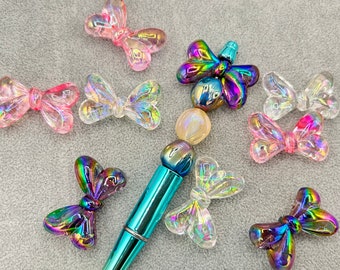 12 pcs Medium size bowknot decoration beads, beads for pen, DIY supplies 33mm*20mm bows Beads, Acrylic Beads, Sparkly Beads, random color