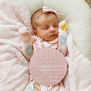 Acrylic Newborn Baby Birth Announcement | Hello World Newborn Sign | Acrylic Baby Name Sign | Newborn Birth Stats | Baby Photo Prop