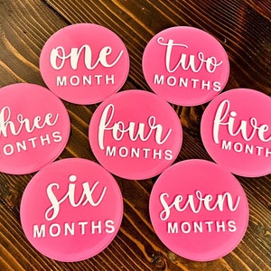 Acrylic Baby Milestone Round Discs | Baby Monthly Milestone Markers | Personalized Color Paint and Vinyl | 12 Discs | Baby Photo Prop