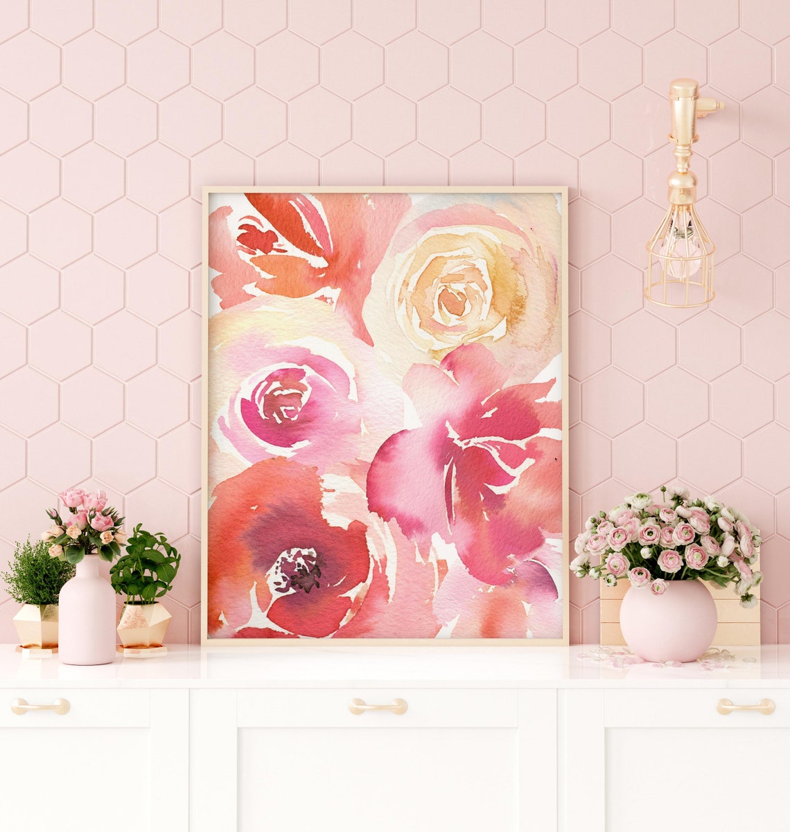 Pink Floral Wall Art Large Floral Wall Print Modern Floral Etsy