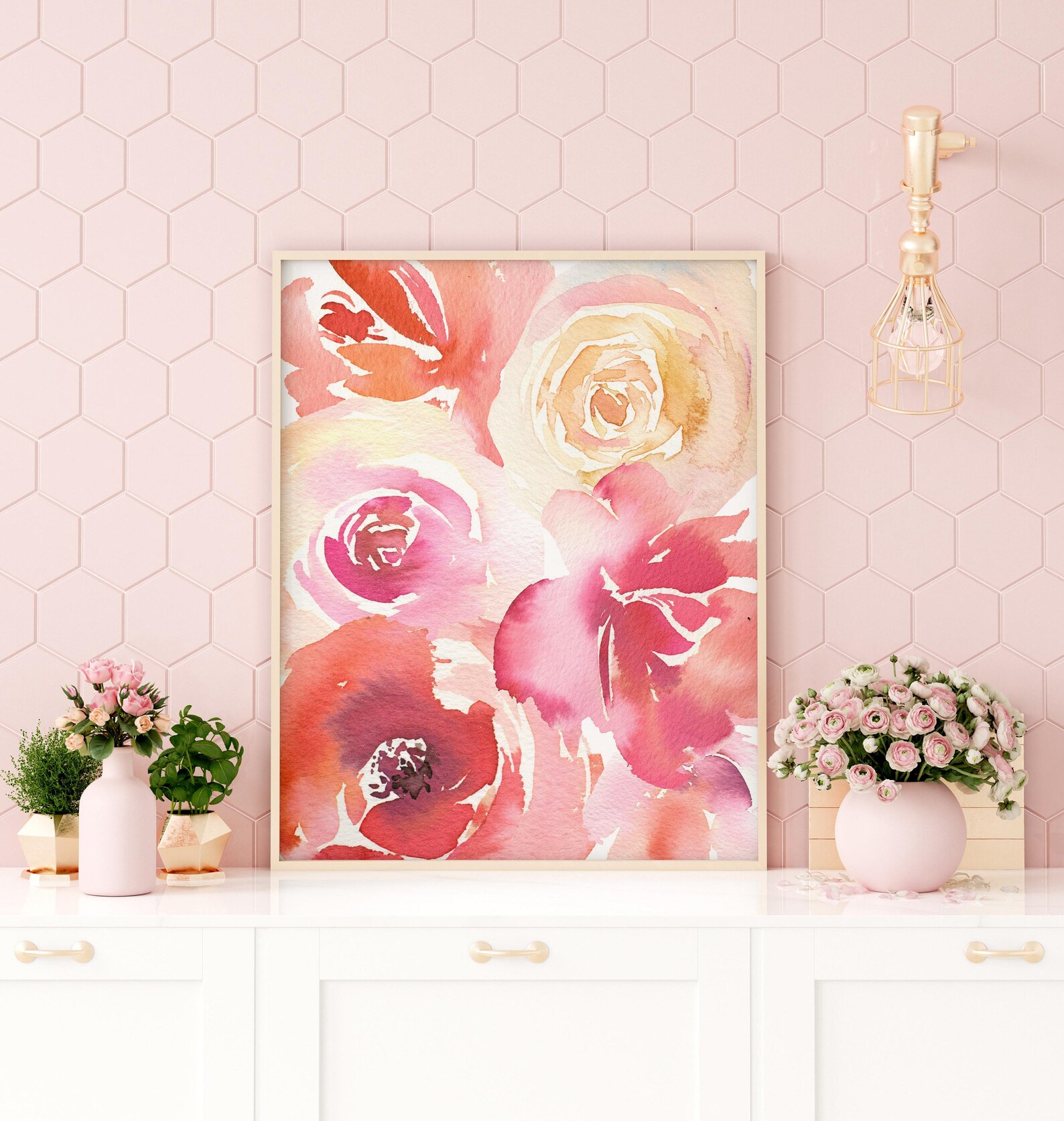 Pink Floral Wall Art Large Floral Wall Print Modern Floral Etsy