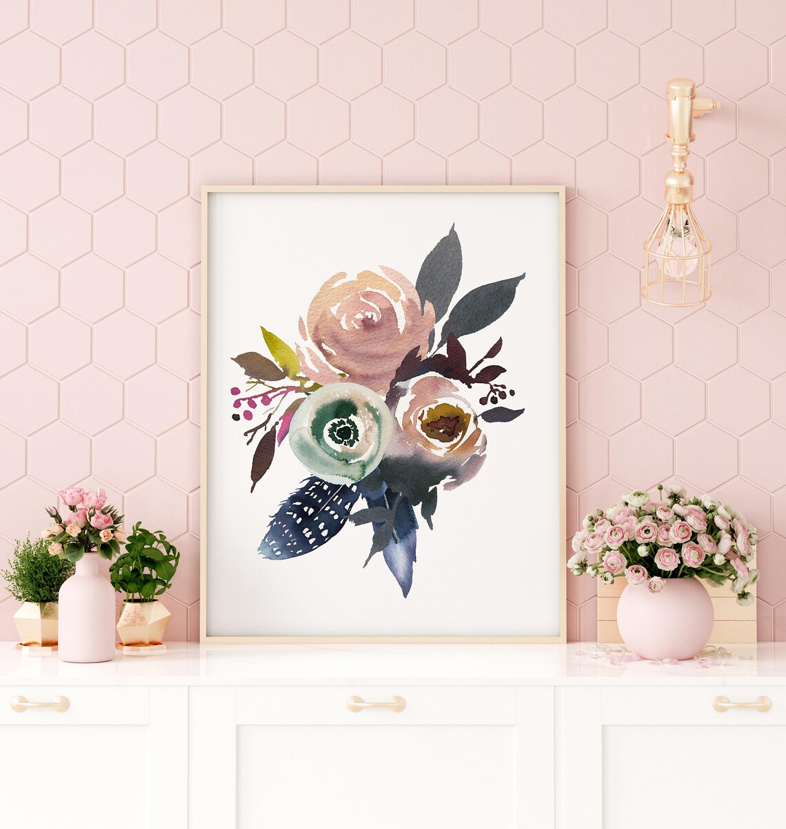 Blue and Pink Floral Wall Art Pink and Navy Nursery Modern Etsy