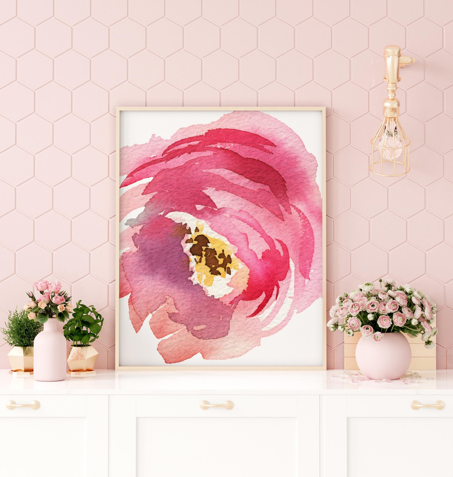 Pink Floral Wall Art Digital Floral Print Floral Wall Decor Etsy