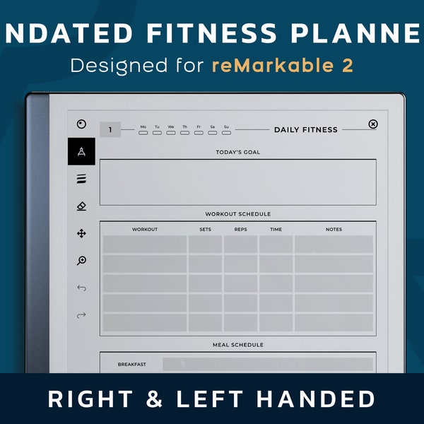 reMarkable 2 Templates FITNESS PLANNER | Undated Fitness Planner for reMarkable Tablet | reMarkable Fitness PDF | Hyperlinked Planner