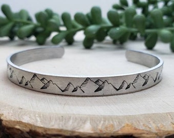 Mountain cuff bracelet/ handstamped Mountain bracelet/ nature bracelet/outdoor bracelet