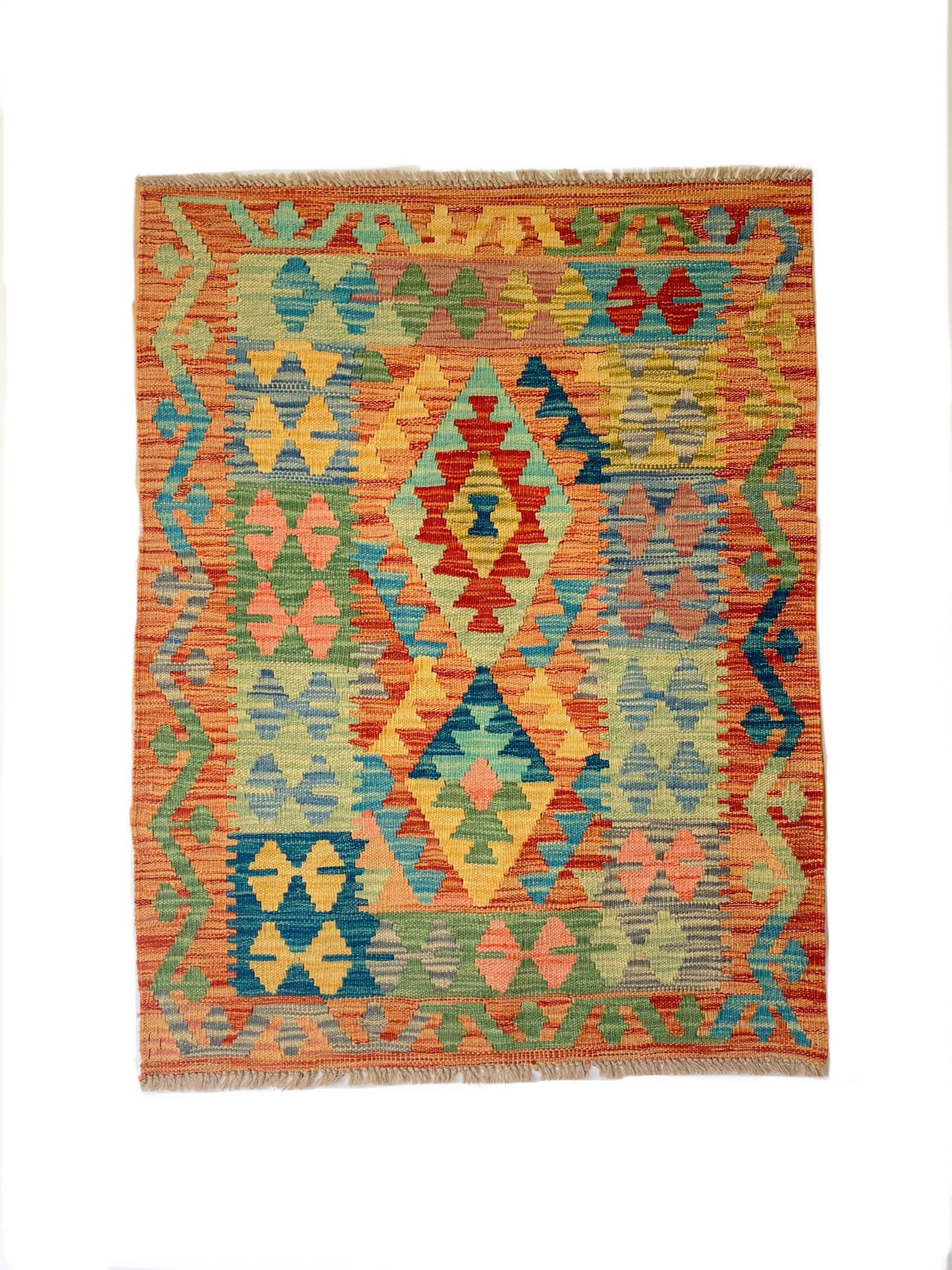 Afghan Kilim/Vintage Tapis Fait à La Main Tapis Ethnique Afghan Rose Mat Multicolore