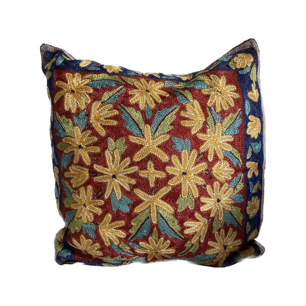 Housse de coussin fleuri en soie fait main 40x40 cm