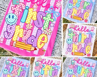 Striped Neon School PNG Bundle, Coquette Summer Teacher Sublimation Design, Trendy Colorful Coquette Png, Pre-K To Fourth Grade Png, Girly