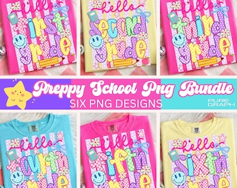 Striped Neon School Coquette PNG Bundle, Girly Trendy Summer Teacher Sublimation Design, Colorful Coquette Png, Pre-K To Fourth Grade Png