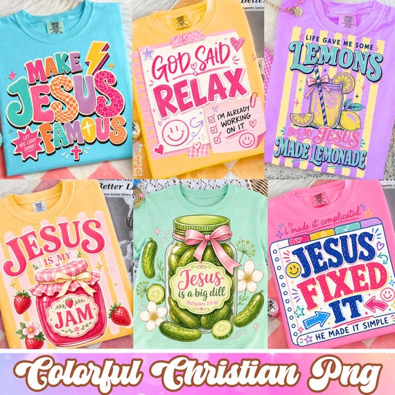 Preppy Christian PNG Bundle, Colorful Jesus Shirt Designs, Retro Faith Sublimation, Girly Bible Quote PNG, Religious Graphics