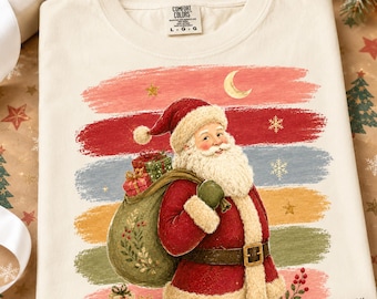 PNG di Babbo Natale vintage, design natalizio a pennellate per sublimazione, clipart di sacco regalo natalizio retrò