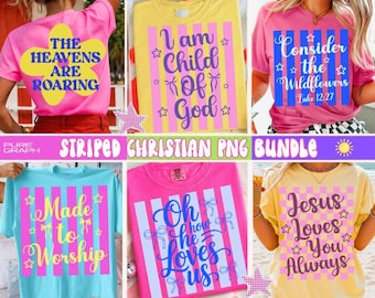 Paquete de archivos SVG y PNG de Fe a rayas, diseños coloridos de citas cristianas, gráficos brillantes para camisetas de adoración, SVG religioso femenino, descarga digital