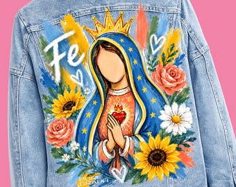 Imagen PNG de la Virgen María, diseño de camiseta católica española, diseños florales religiosos delanteros y traseros, versículo bíblico, conjunto PNG de la fe latina
