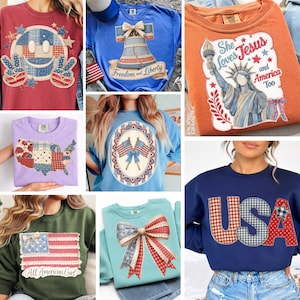 Toppa patriottica PNG, dolce terra della libertà, disegni vintage USA in applique, grafica con fiocco a bandiera Coquette, sublimazione estiva retrò USA