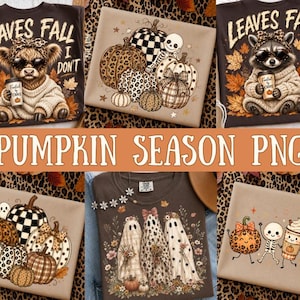 Spooky Pumpkin Season PNG Bundle, Cozy Fall Png, Cow and Raccoon Fall Designs, Cute Ghost and Leopard Pumpkin Png, Coquette Autumn Png