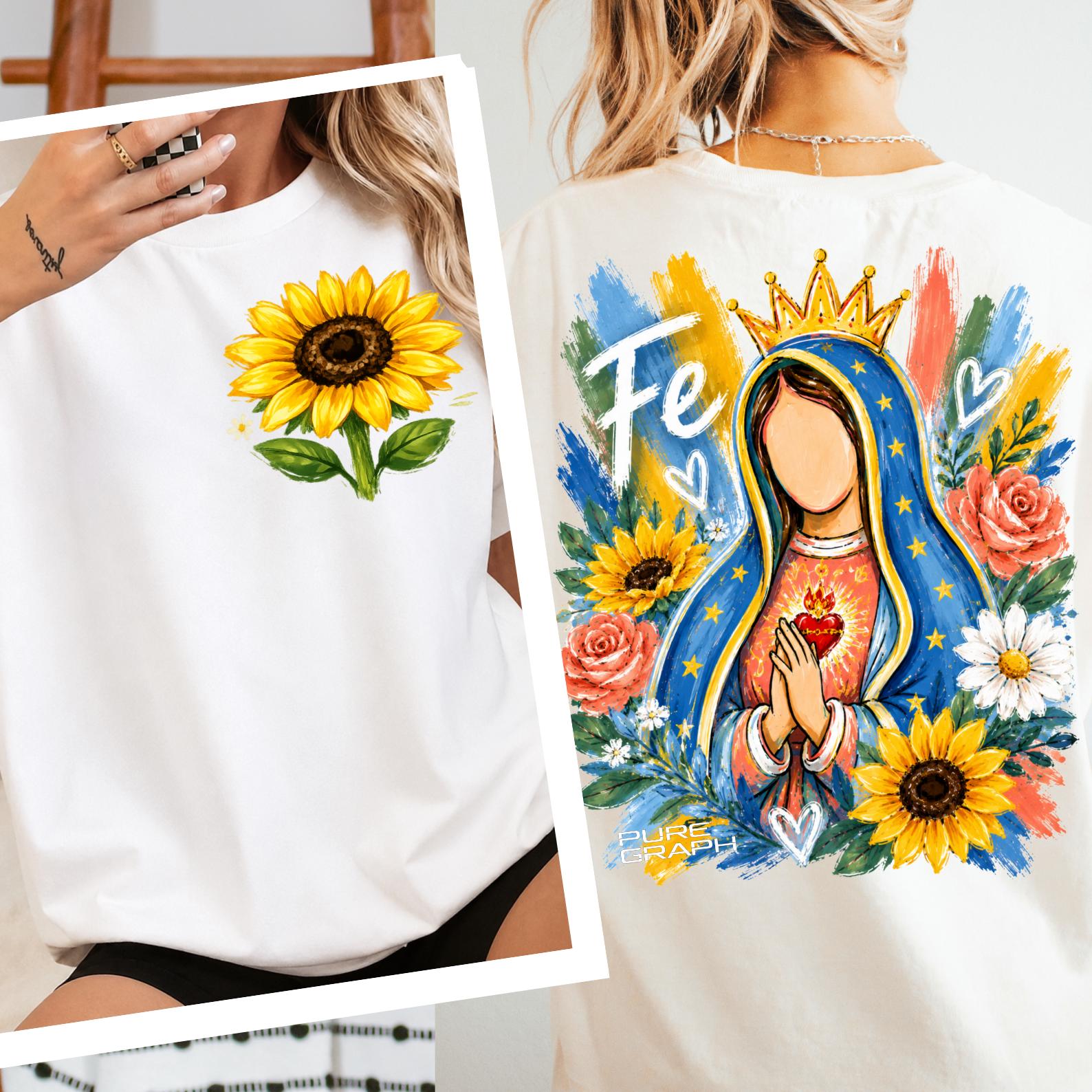 Maria Faith Virgen Maria Faith PNG, Spanish Catholic Shirt Design, Front & Back ...