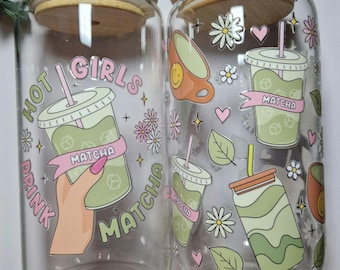 Matcha Glass Can with Bamboo Lid – 16oz Libbey Cup