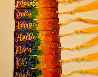 Personalized Chunky Glitter Rainbow Bookmark with Tassel