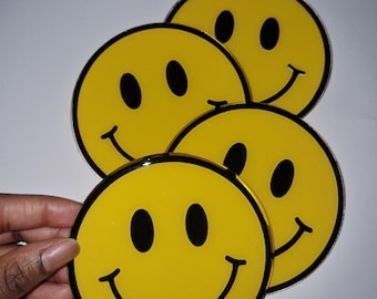 Smiley Face Acrylic Coasters - Set of 2 - Happy Home Decor