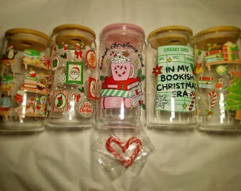 Bookish Christmas Glass Can – 16oz Libbey Iced Coffee Cup