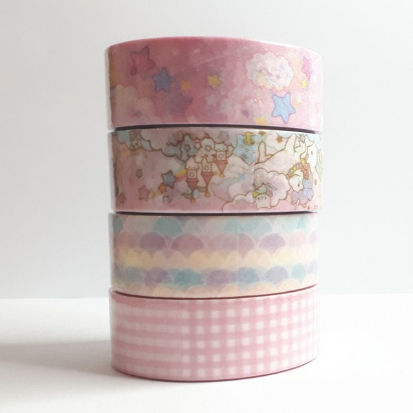 Lot de 4 rubans adhésifs Washi licornes étoiles et bonbons mignons pour projets de bricolage, scrapbooking, journalisation et masquage