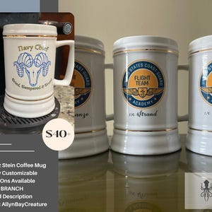 22oz Stein Coffee Mug **Fully Customizable With Your Artwork** Read Description for info.