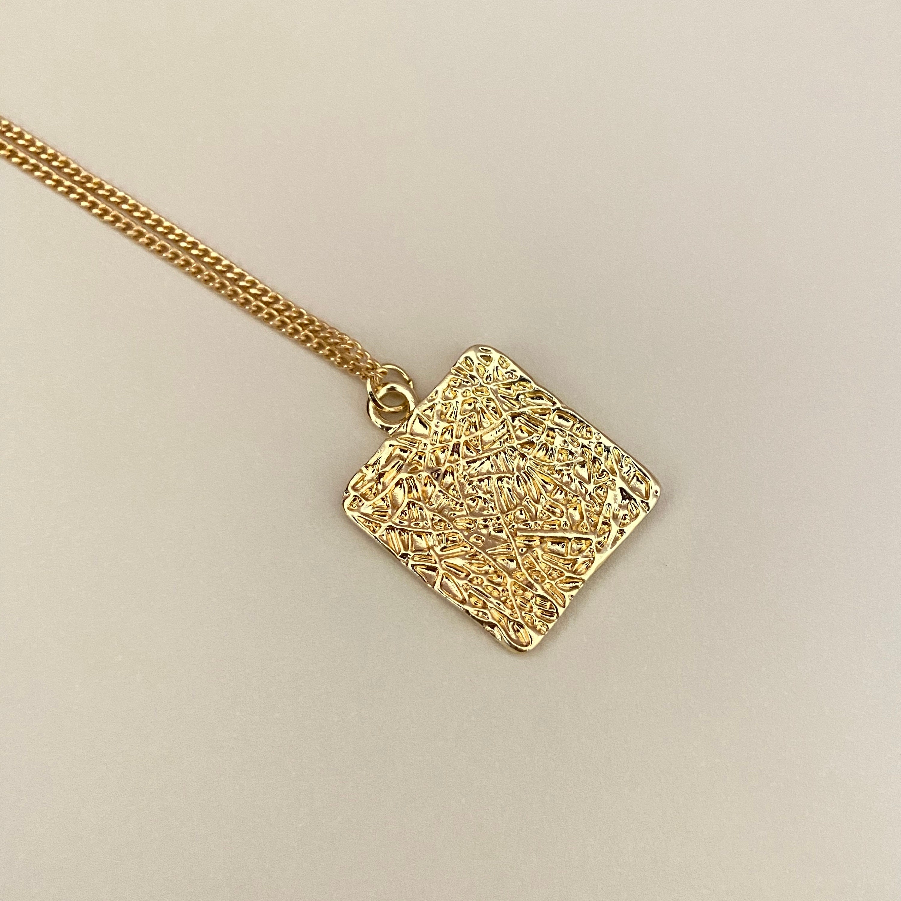 Gold Coin Square Tag Necklace Gold Necklace Matinee Necklace With Coin