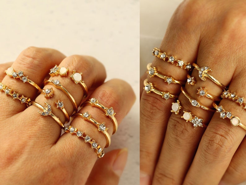 Boho Rings Set 9 of Zodiac Rings Zircon Rings Moon Rings Star Rings,Ring Set,Gift for Her,Astrology Constellation Ring Star Sign Rings