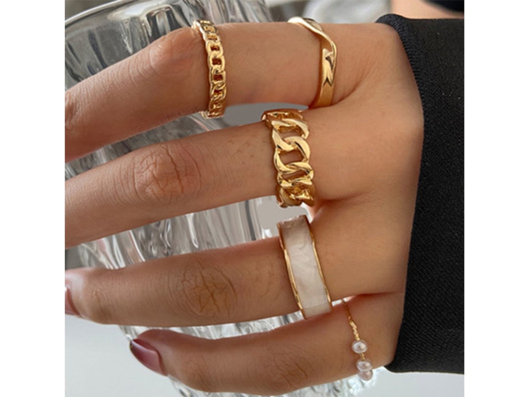 Gold Midi Ring Set, Minimalist Gold Rings, 5 Set of Gold Rings, Knuckle