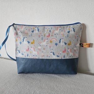 Kulturtasche Kulturbeutel Kosmetiktasche Innenfächer Einhorn Kinder Baumwollstoff Kunstleder  Handgefertigt Neu