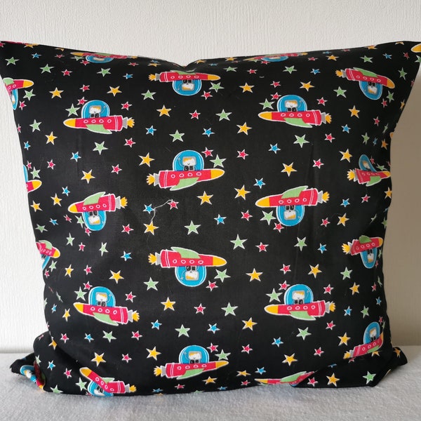 Kissenbezug 40x40cm Kissenhülle Bezug Kuschelkissen Deko Kissen Baumwollstoff  Flugzeug Sterne  Motiv Kinder Handgefertigt Neu