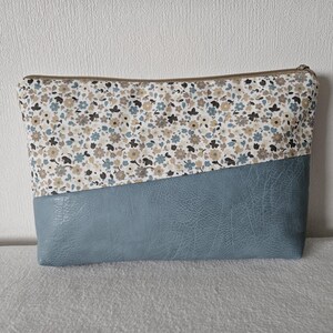 Kulturtasche Kulturbeutel Kosmetiktasche Innenfächer beschichteter Baumwollstoff Kunstleder Blumen Muster Handgefertigt Neu