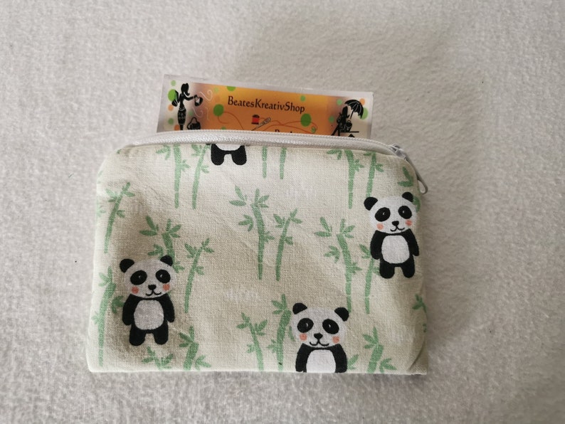 Portemonnaie klein Geldbörse mini Kleingeldbörse, kleiner Geldbeutel Tiere Motiv Kinder Baumwollstoff Handgefertigt Neu Panda Bär