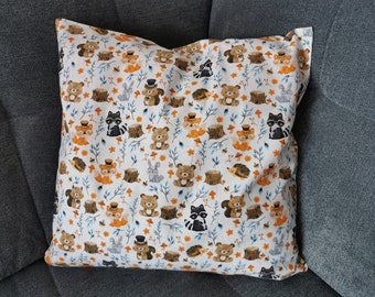 Kissenbezug 40x40cm Kissenhülle Bezug Kuschelkissen Deko Kissen Baumwollstoff Waldtiere Motiv Kinder Handgefertigt Neu