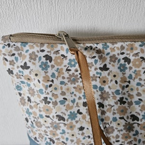 Kulturtasche Kulturbeutel Kosmetiktasche beschichteter Baumwollstoff Kunstleder Blumen Muster Innenfächer Handgefertigt Neu Bild 3