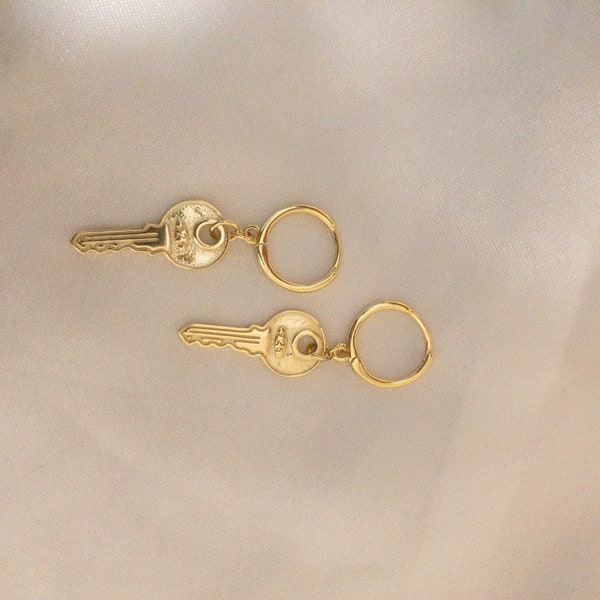 Dainty Key Earrings, Minimalist Key Earring,Charm Necklace,Bridesmaid Gift,Gold dipped, Hypoallergenic, For Her,Gift for her