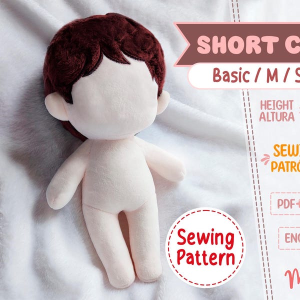 SHORT CHIBI #1 Sewing Pattern | Chibi Plush Doll PDF | 10in Cotton Doll
