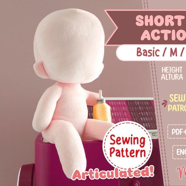 SHORT CHIBI ACTION #2 Sewing Pattern | Sitting Articulated Plush Pattern Pdf | Poseable Doll